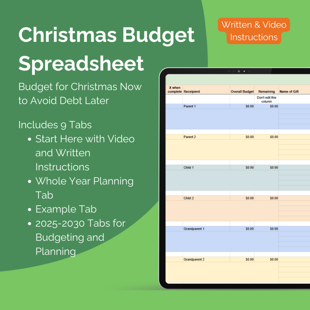 Christmas Budget Spreadsheet