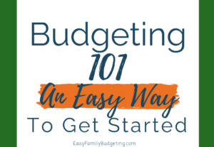 A graphic featuring the text "Budgeting 101: An Easy Way To Get Started" with a design intended to introduce basic budgeting concepts.