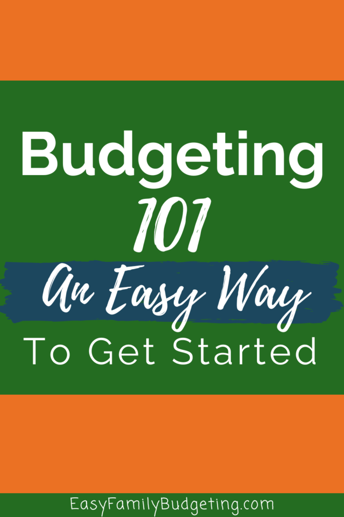 A graphic featuring the text "Budgeting 101: An Easy Way To Get Started" with a design intended to introduce basic budgeting concepts.