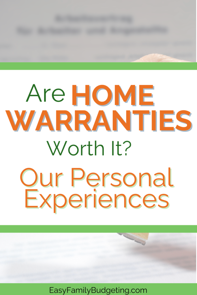 An image featuring a text overlay asking if "Home Warranties" are worth it and sharing personal experiences, with a focus on the limitations of what home warranties cover and concerns about hiring questionable companies.