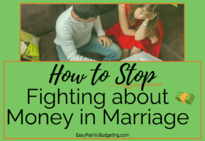 How to Stop Fighting about Money in Marriage with image of man and woman upset with each other.